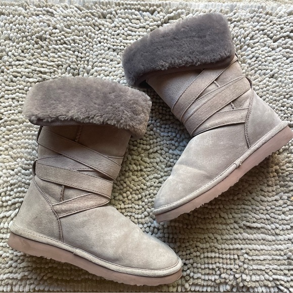 Lam Shearling Slate Grey Strappy Boots - Picture 7 of 9
